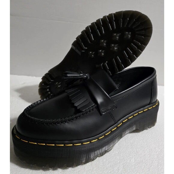 Dr Martens Adrian Quad Shoes Men's 10 W 11 Smooth Black Tassel Loafer  Platform - Picture 1 of 16